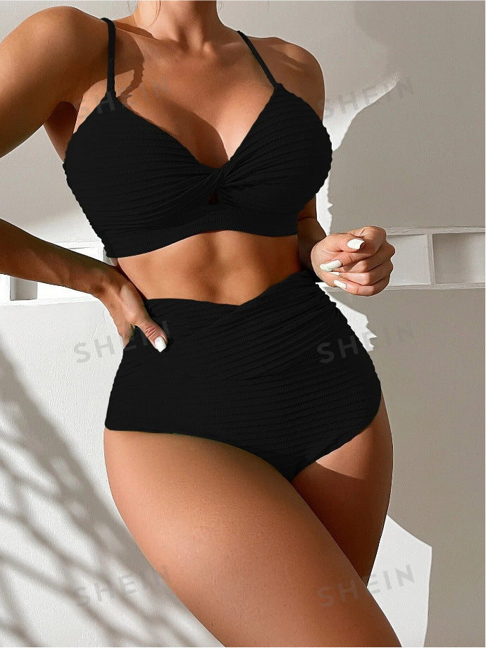 2026 Solid Color Push-Up High-Waist Bikini | Sexy Beach Two-Piece Swimwear