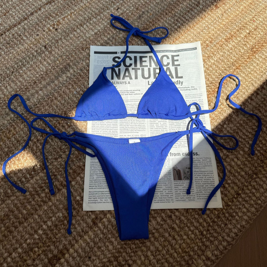 2026 Style Sexy Thong Ribbed Bikini Set Two Piece Split Swimsuit