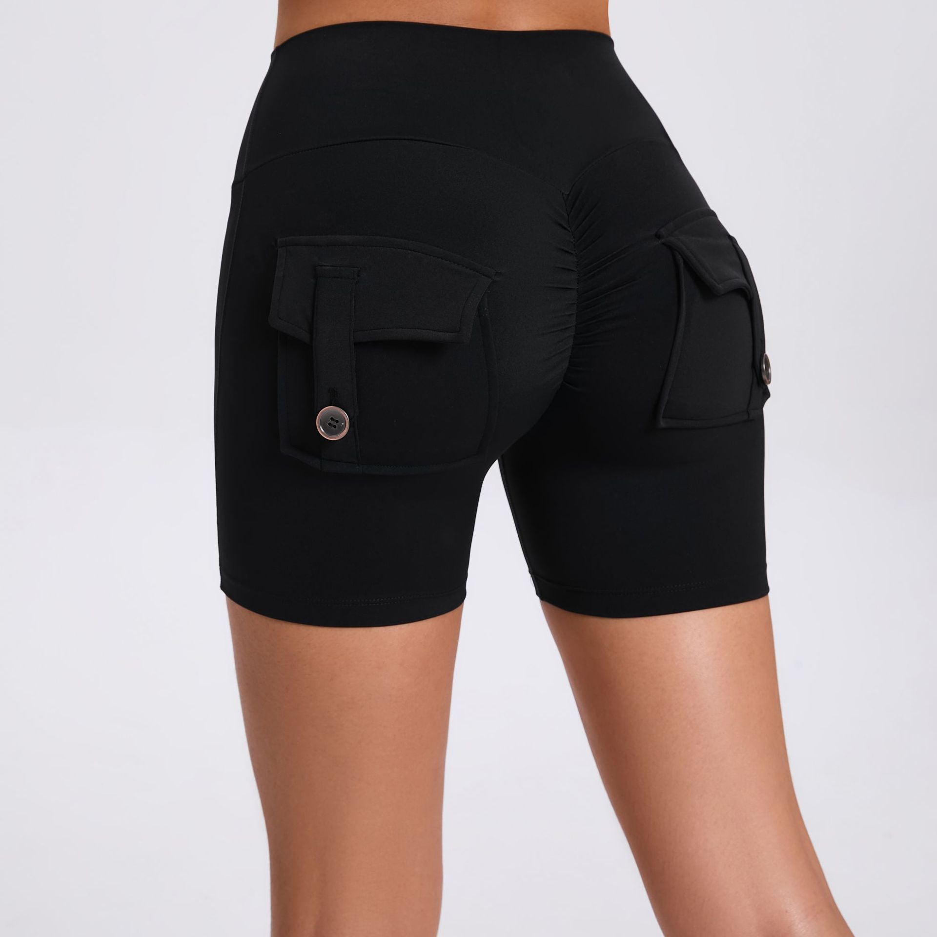 Scrunch Butt Cargo Yoga Shorts High-Waist Stretch Button Quick-Dry Running Shorts