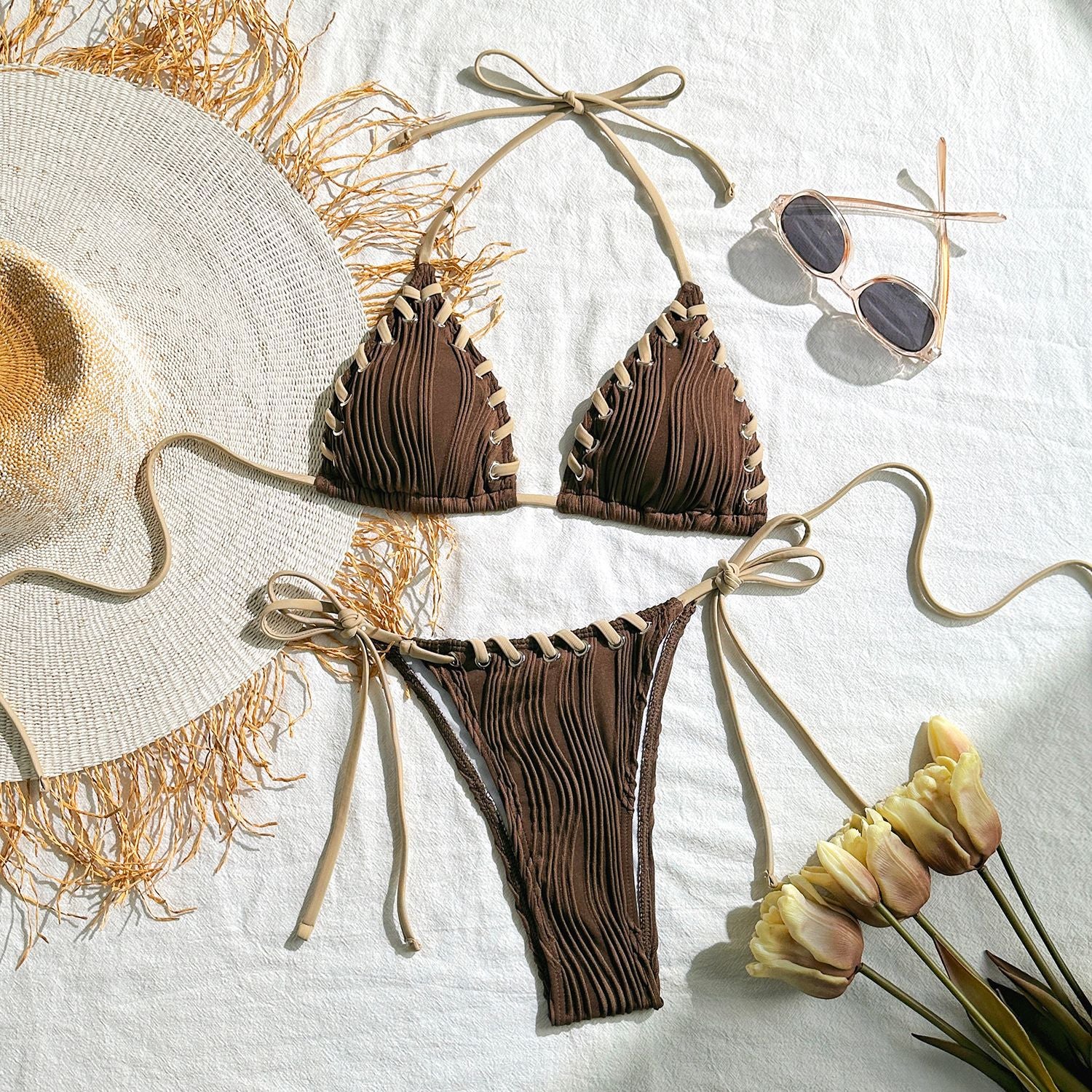 2026 Style Fresh Sweet High Waist Bikini Set Two Piece Swimsuit For Women