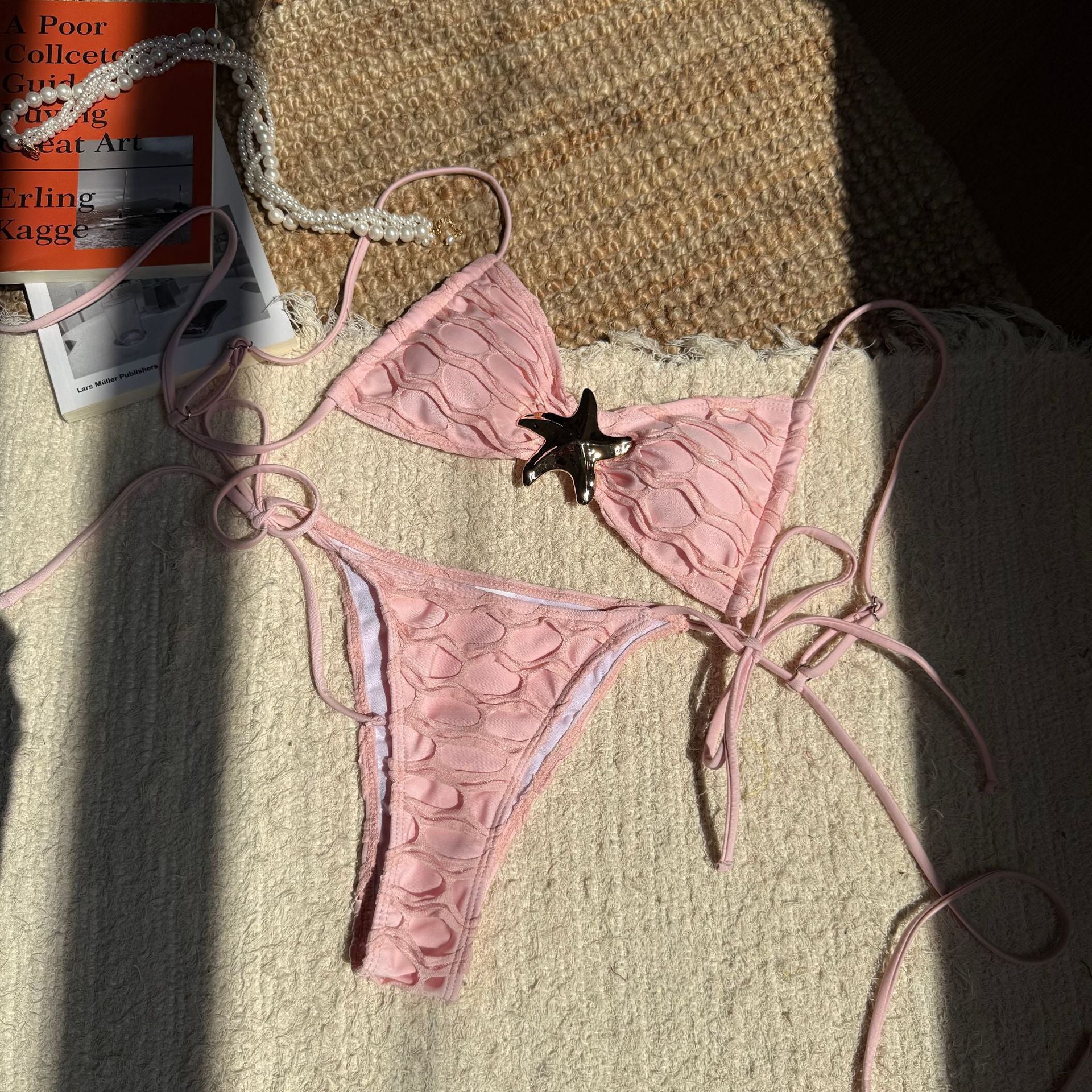 2026 Sexy Open Back Mesh Patchwork Bikini | Drawstring Tie-Up Split Swimwear