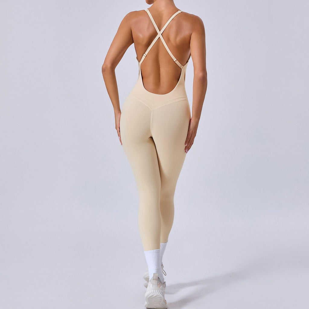 Cross Back Adjustable Strap Yoga Jumpsuit Lifting One-Piece Fitness Wear