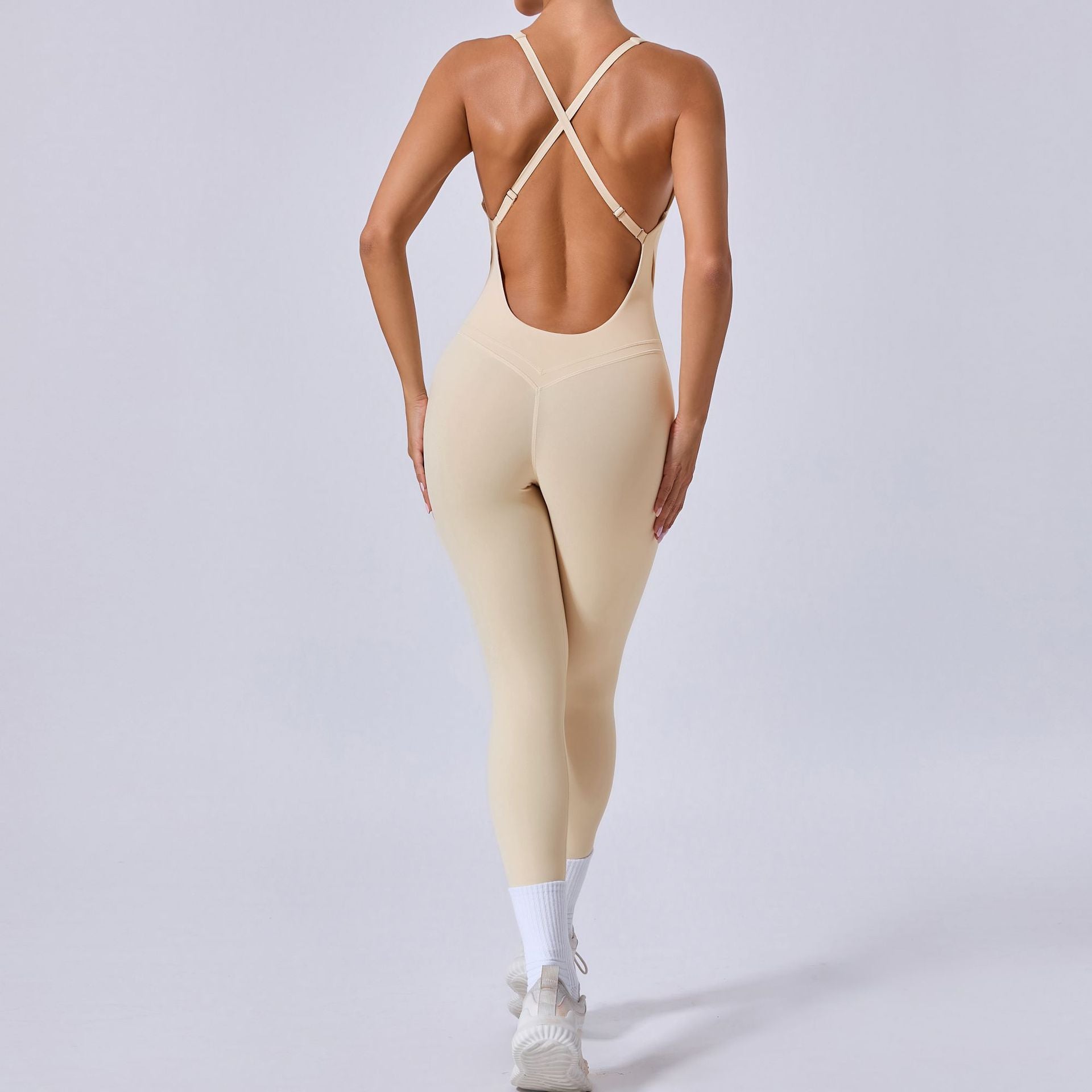 Cross Back Adjustable Strap Yoga Jumpsuit Lifting One-Piece Fitness Wear