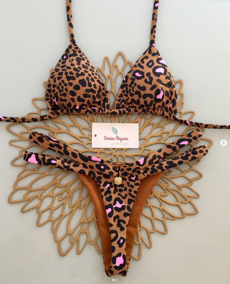 2026 Sexy Halter Tie Triangle Bikini | Solid Color Stud Bottom Beach Swimwear