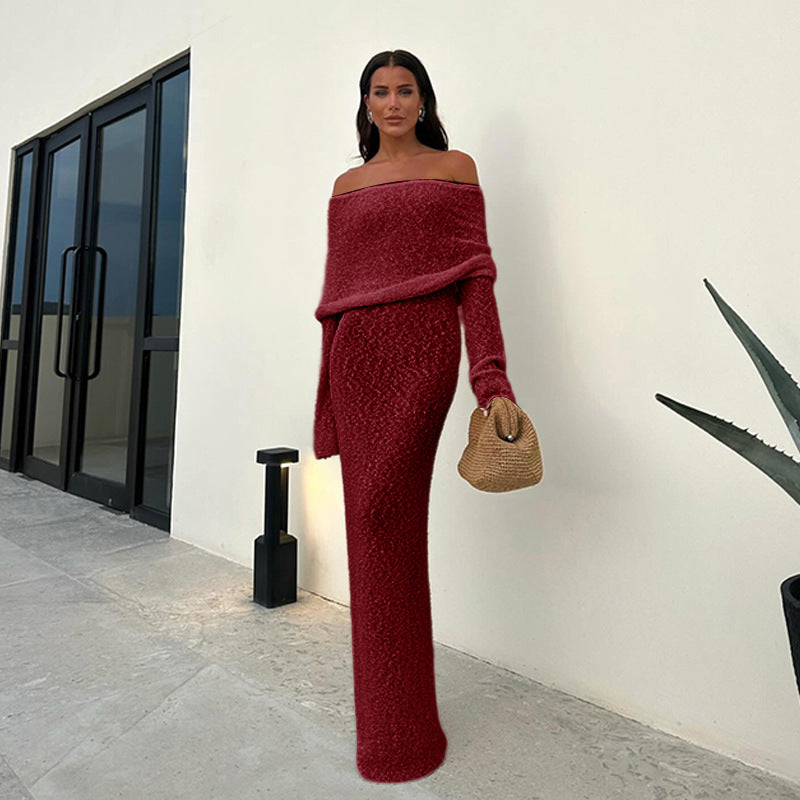 New Arrival | Women's Sexy Backless Off Shoulder Knit Maxi Beach Cover-Up | Resort Vacation Dress