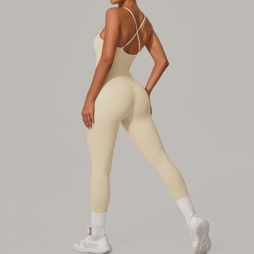 Cross Back Adjustable Strap Summer Yoga Jumpsuit Spliced Fitness Bodysuit