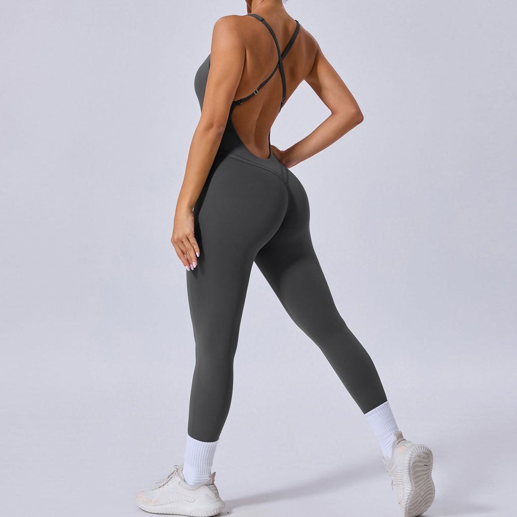 Cross Back Adjustable Strap Yoga Jumpsuit Lifting One-Piece Fitness Wear