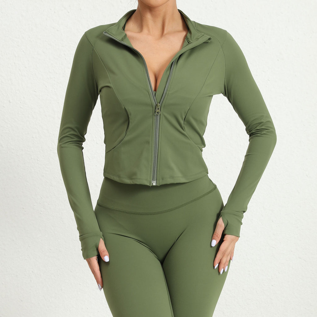 Outdoor Running Yoga Jacket for Women | Zip-Up High Neck Quick-Dry Long Sleeve Top