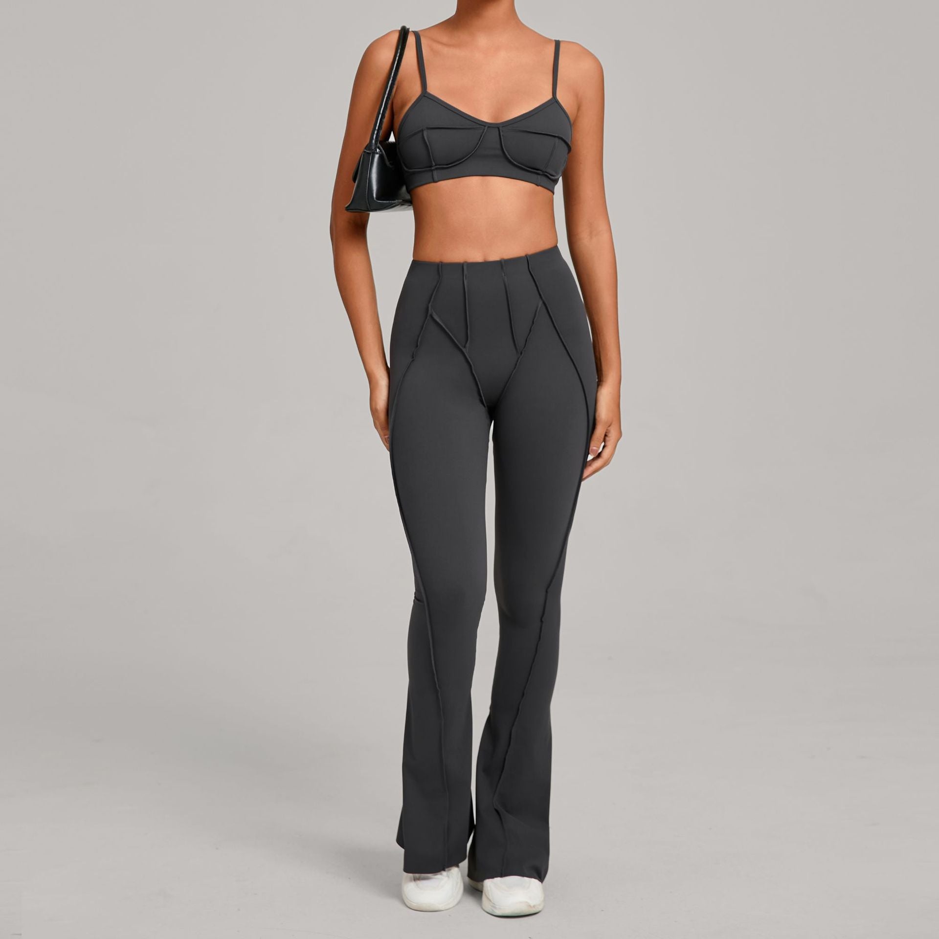 Brushed Sports Bra & Pants Yoga Set | 3D Patchwork Running Fitness Two-Piece