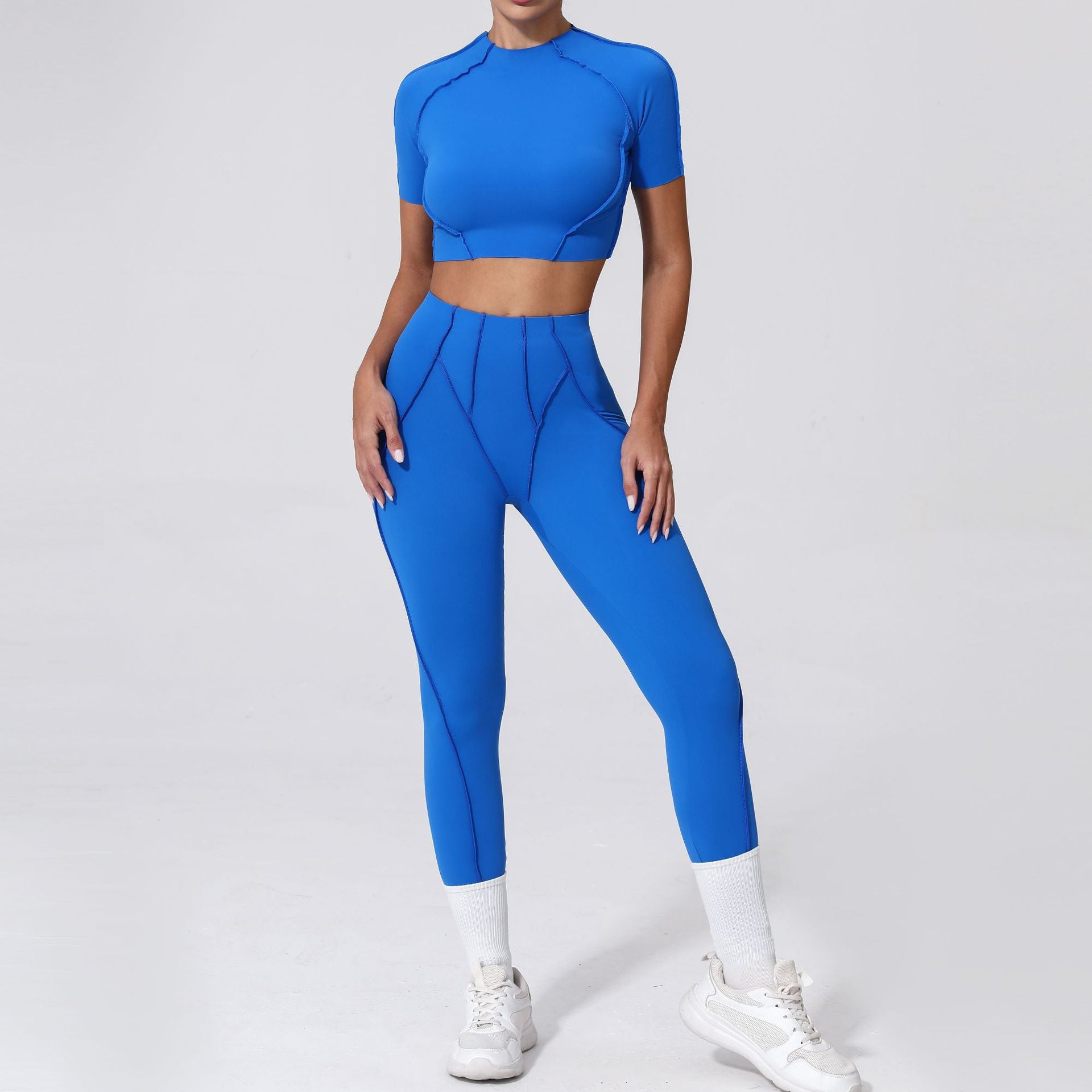 3D Patchwork Yoga Set | Quick-Dry Slim Fit Short Sleeve Running Set