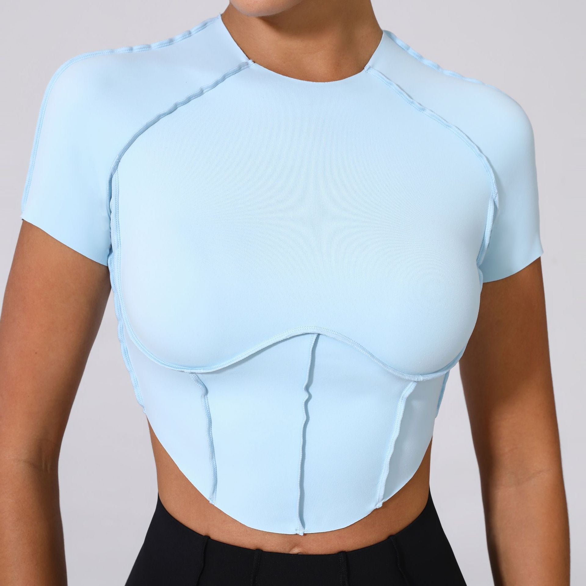 Bare-Feel Sculpted Yoga Tee｜No-Bra Tight Quick-Dry Fitness Top for Running & Training
