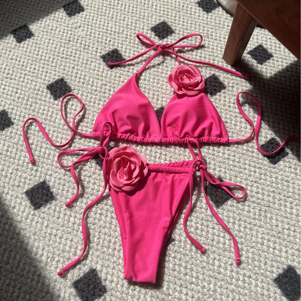 2026 Summer Sexy Embroidered Gradient Bikini Set Three Piece Beach Swimsuit