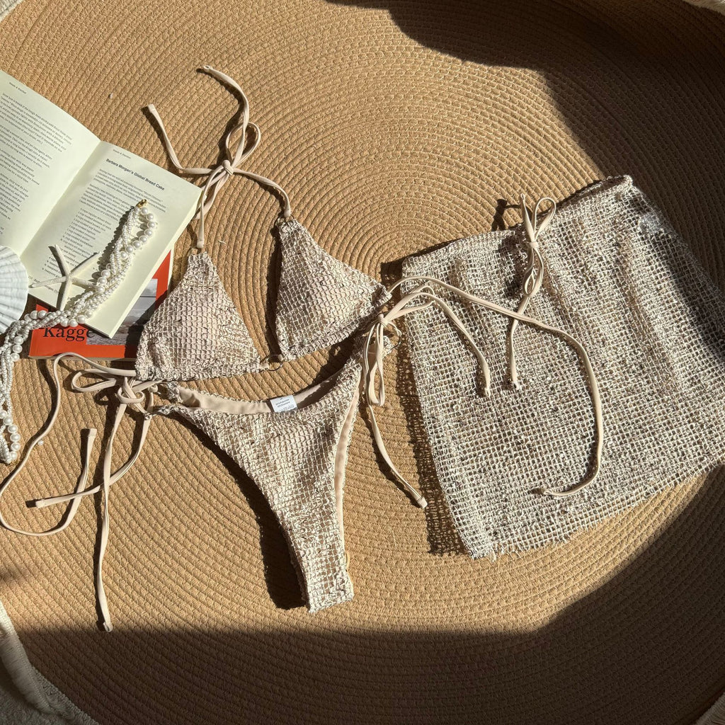 2026 Summer Sexy Tie Back Special Tulle Bikini Set Three Piece Split Swimsuit