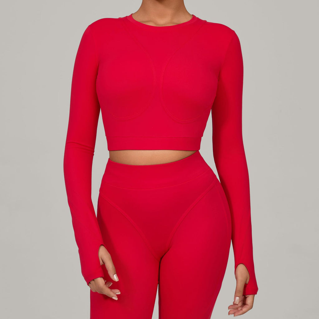 Seamless Patchwork Long Sleeve Yoga Top | Autumn Winter High-Impact Fitness Wear