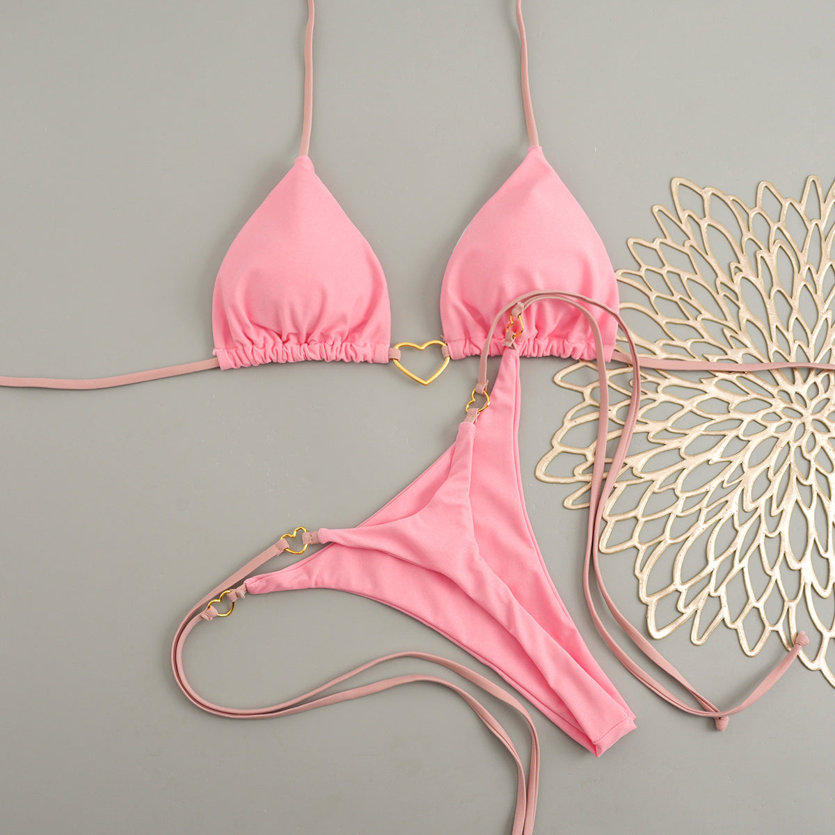 2026 Metal Accent Halter Push-Up Bikini | Sexy Solid Color Two-Piece Swimwear