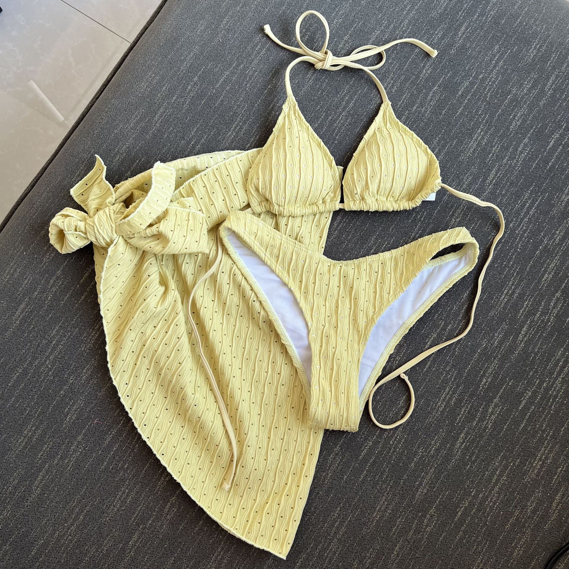 2026 Summer Sexy Backless Drawstring Bikini Set Three Piece Swimsuit Beachwear For Women