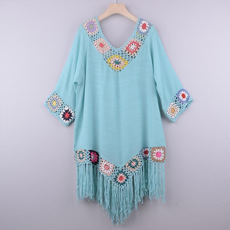 2026 New Women Handmade Crochet Floral Beach Dress Long Style Sunscreen Cover Up