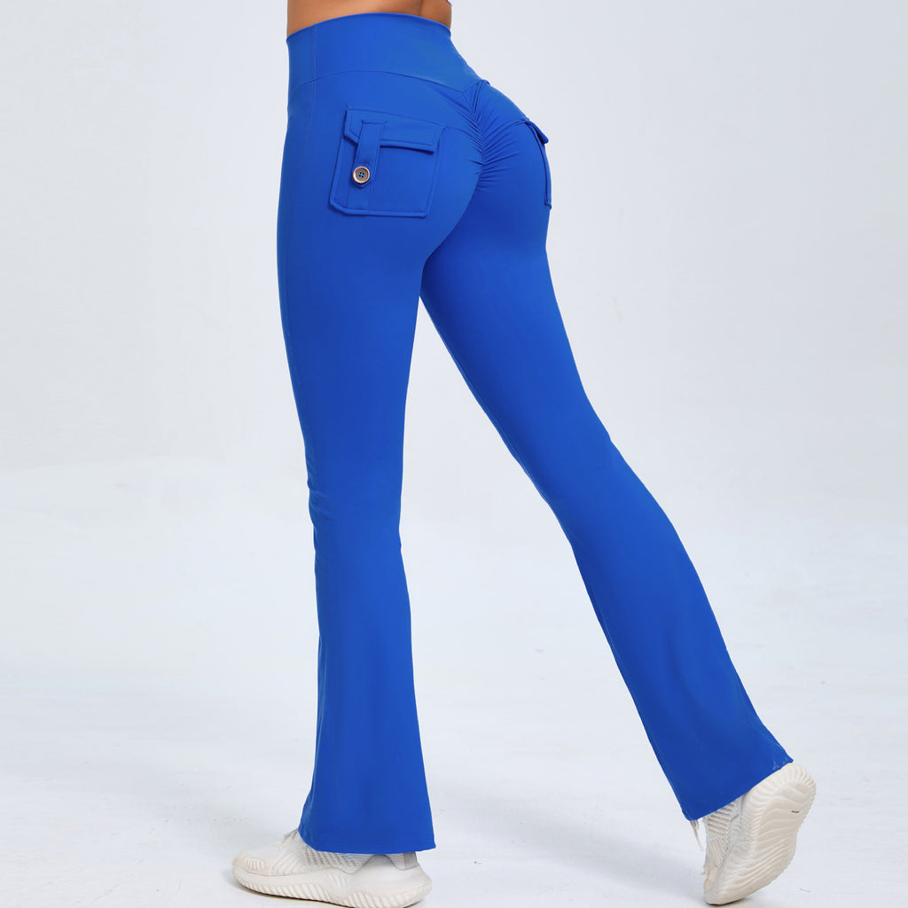 Buttoned Peach-Lift Yoga Flare Pants | High-Waist Quick-Dry Fitness Bell Bottoms for Women