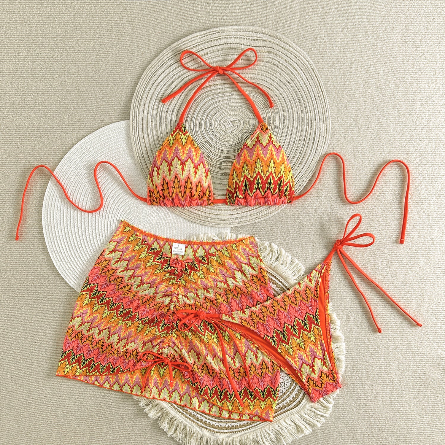 2026 Summer Sexy Embroidered Gradient Bikini Set Three Piece Beach Swimsuit
