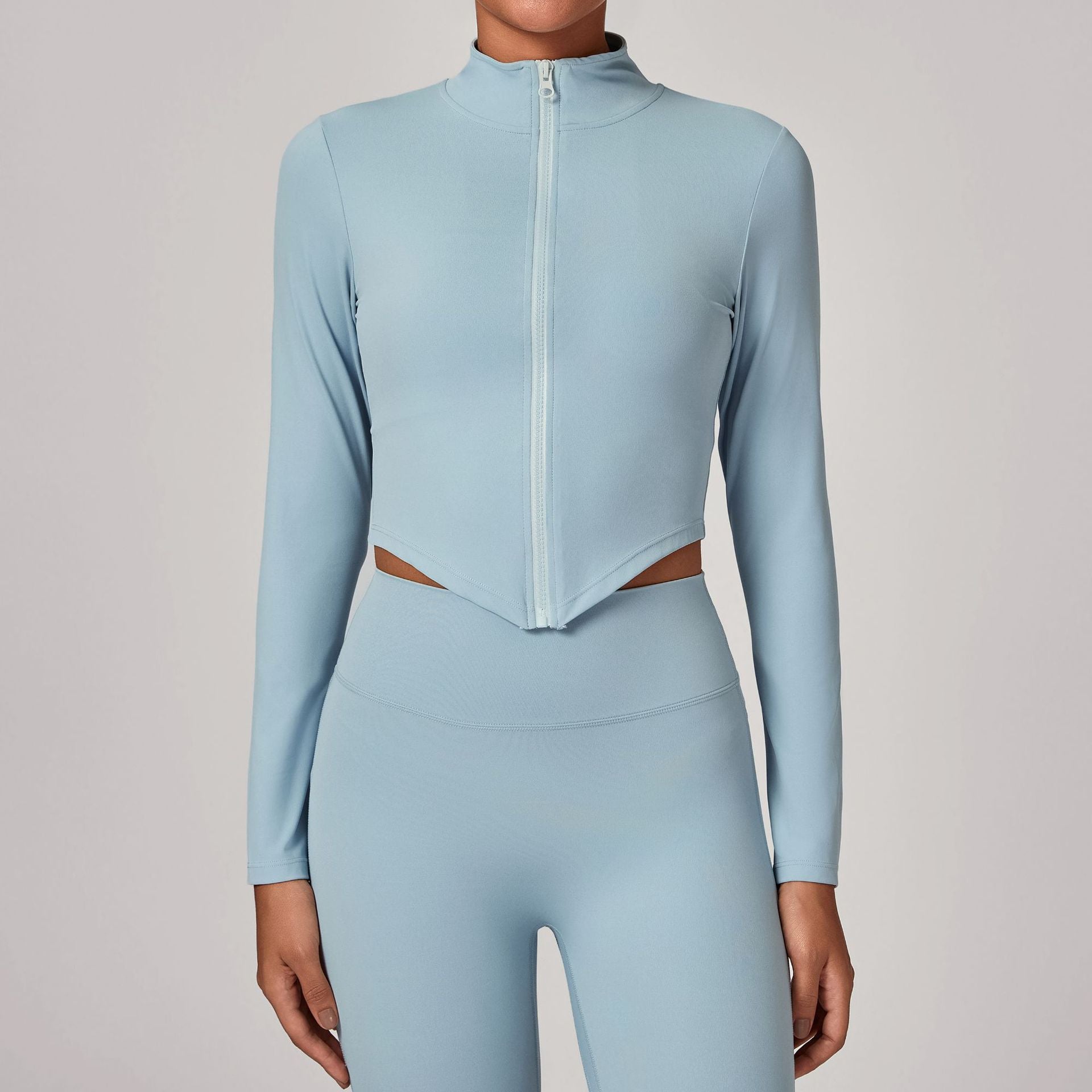 High Neck Zip Front Long Sleeve Yoga Jacket | Tight Fit Quick-Dry Activewear