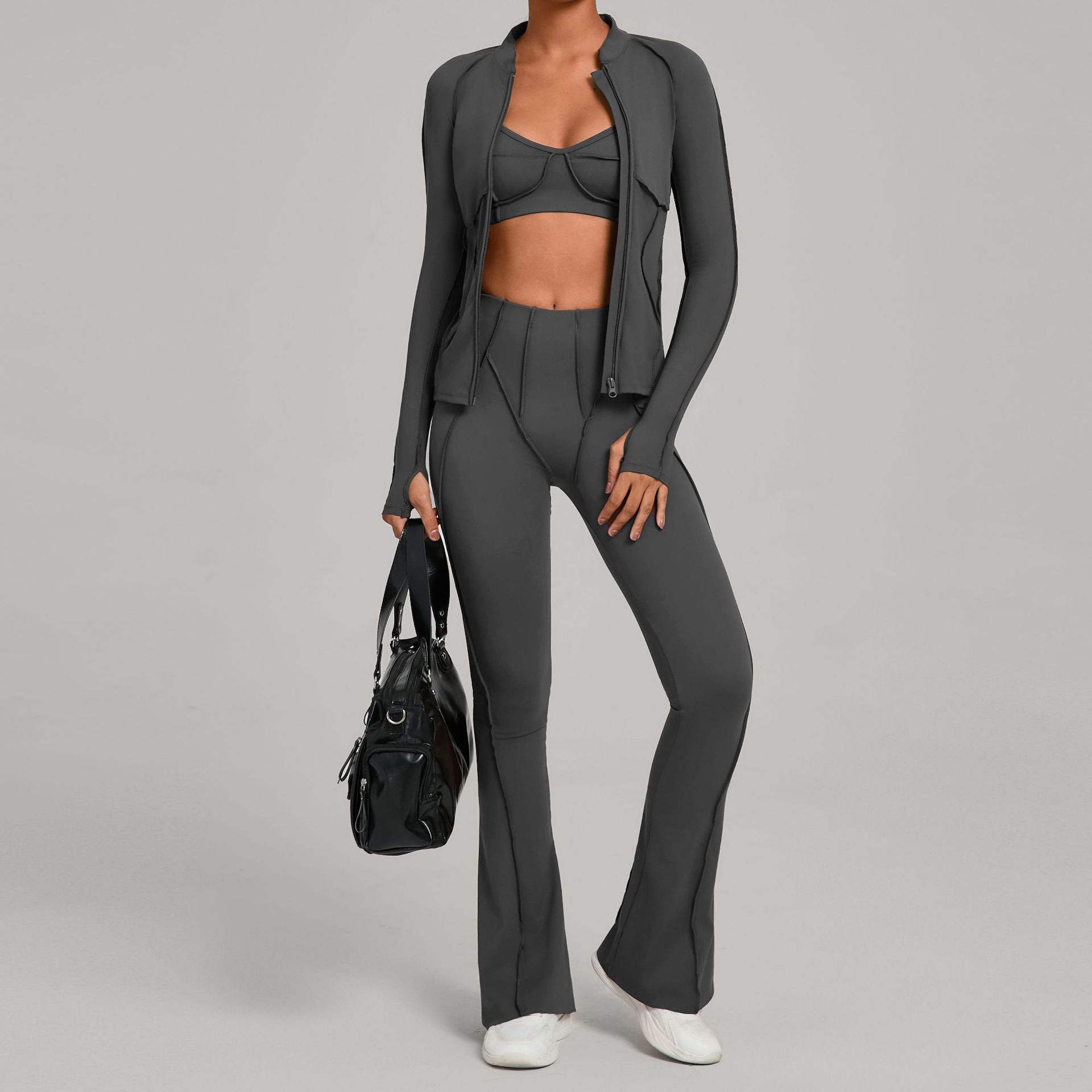 Zip-Up Brushed Yoga Set | Casual Running Fitness Tight Three-Piece Outfit