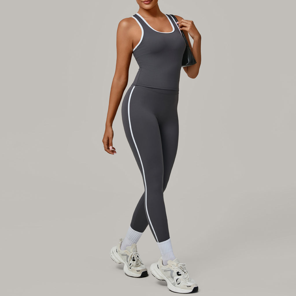 Contrast Patchwork Sports Set | Second-Skin Compression Running Yoga Outfit