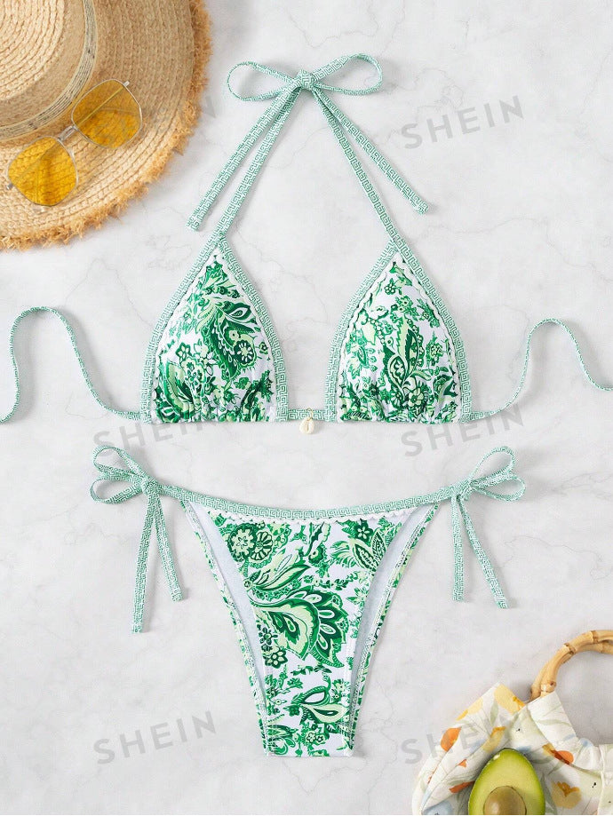 Printed Sexy Bikini | Handmade Shell Tie Beach Swimwear