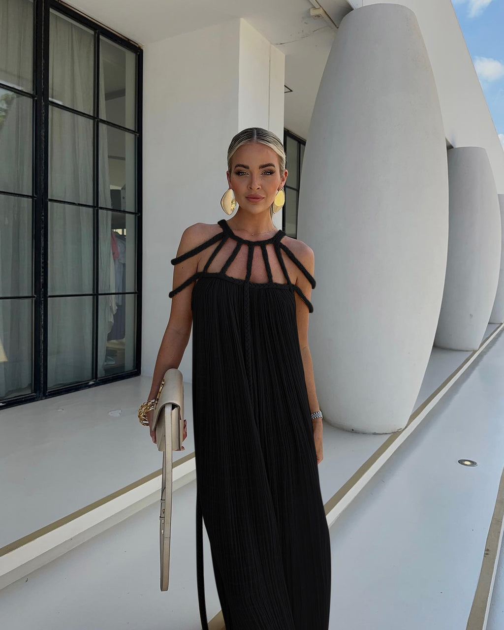 2026 Spring Tie Up Off Shoulder Halter Neck Loose Beach Vacation Dress