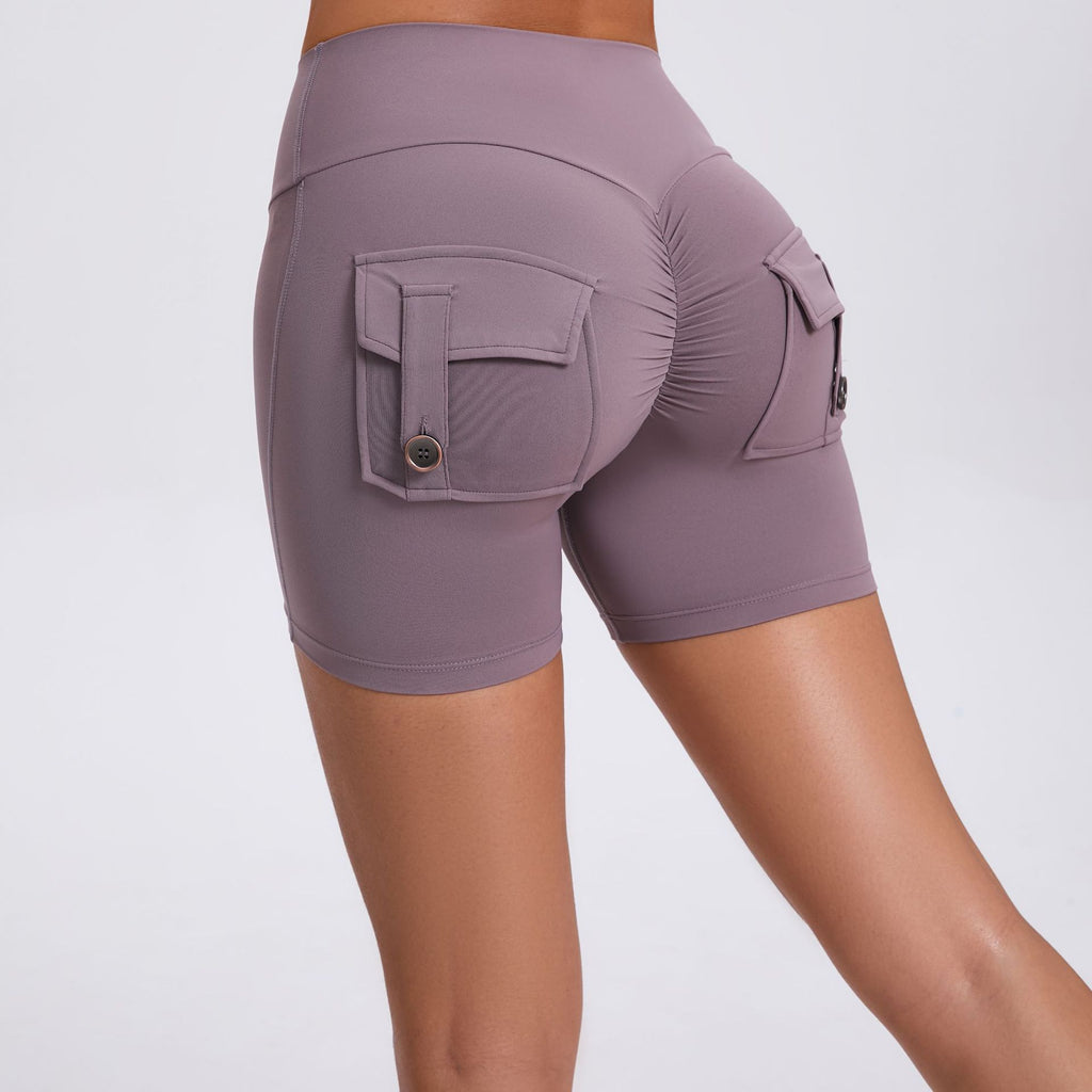 Scrunch Butt Cargo Yoga Shorts High-Waist Stretch Button Quick-Dry Running Shorts