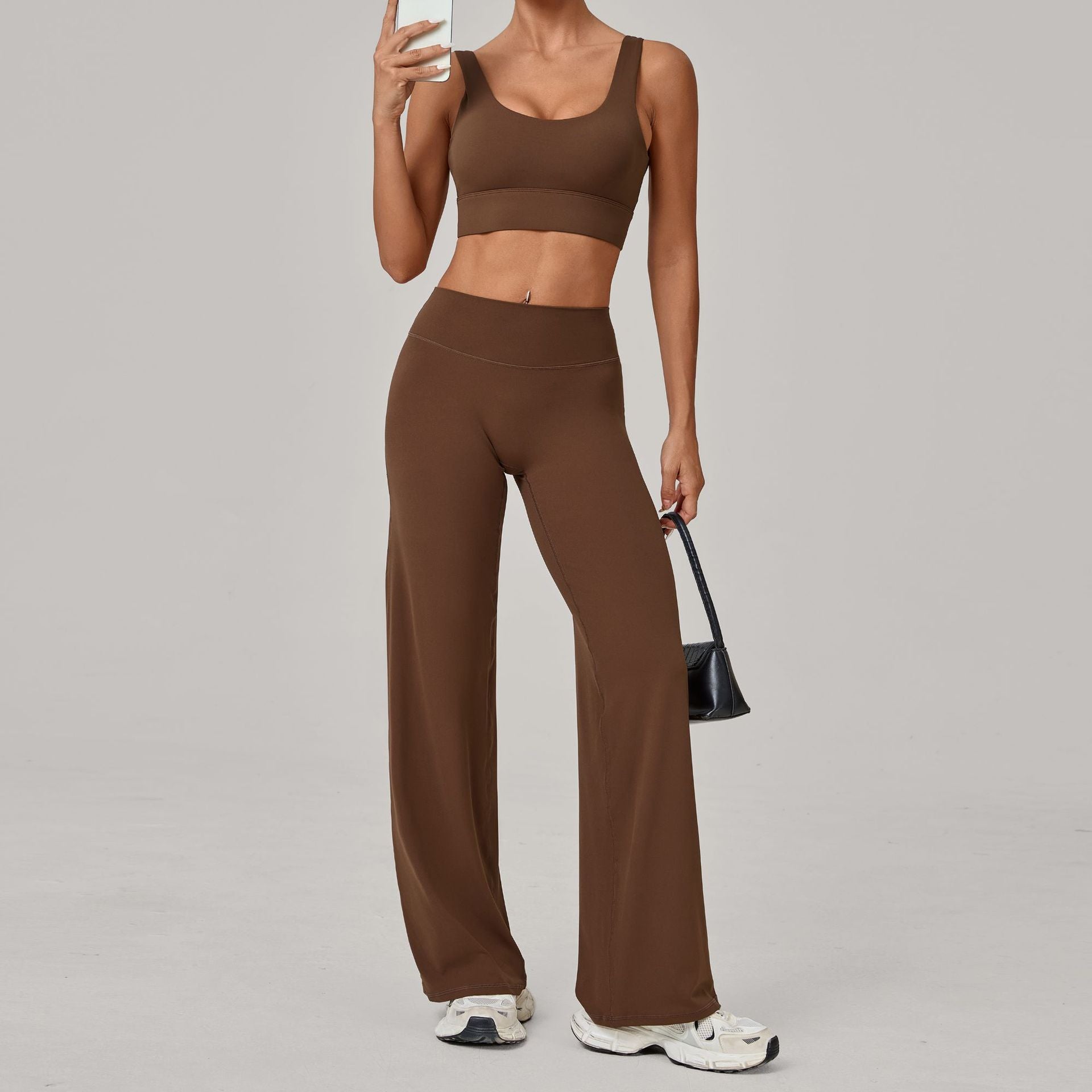 Double Strap Sports Bra & Straight-Leg Pants Yoga Set | Quick-Dry Winter Running Outfit