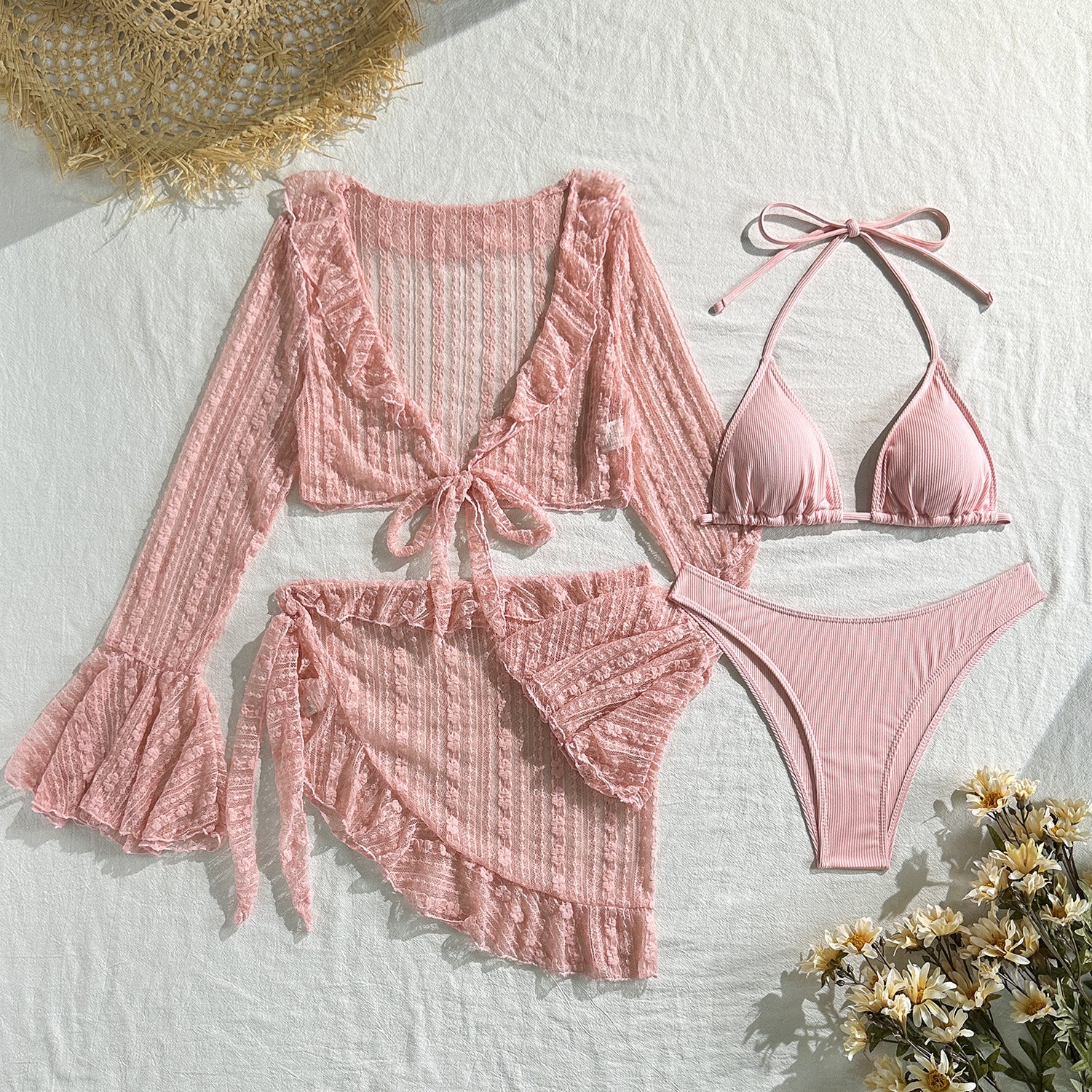 2026 Summer Sexy Nylon Shiny Metal Ring Bikini Set Backless Two Piece Swimsuit