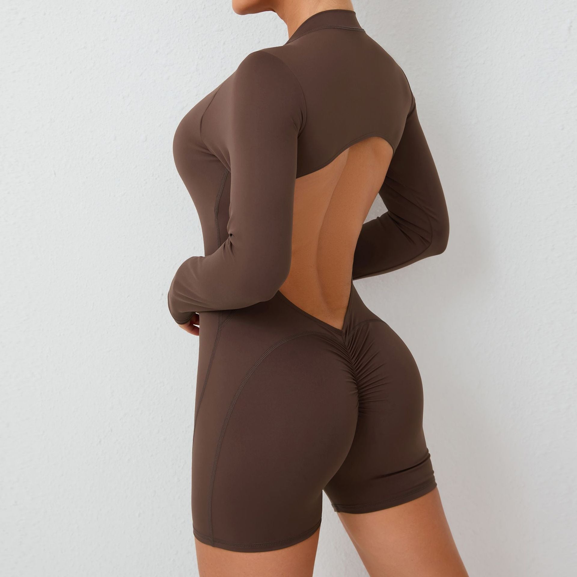 Back Cutout Half-Zip Yoga Jumpsuit Scrunch Butt Backless Quick-Dry Workout Suit