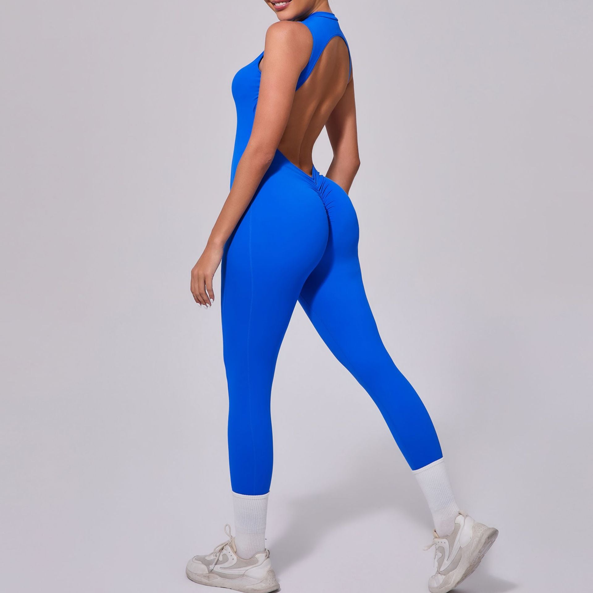 Backless Sleeveless Scrunch Butt Yoga Jumpsuit Removable Pads Fitness Wear