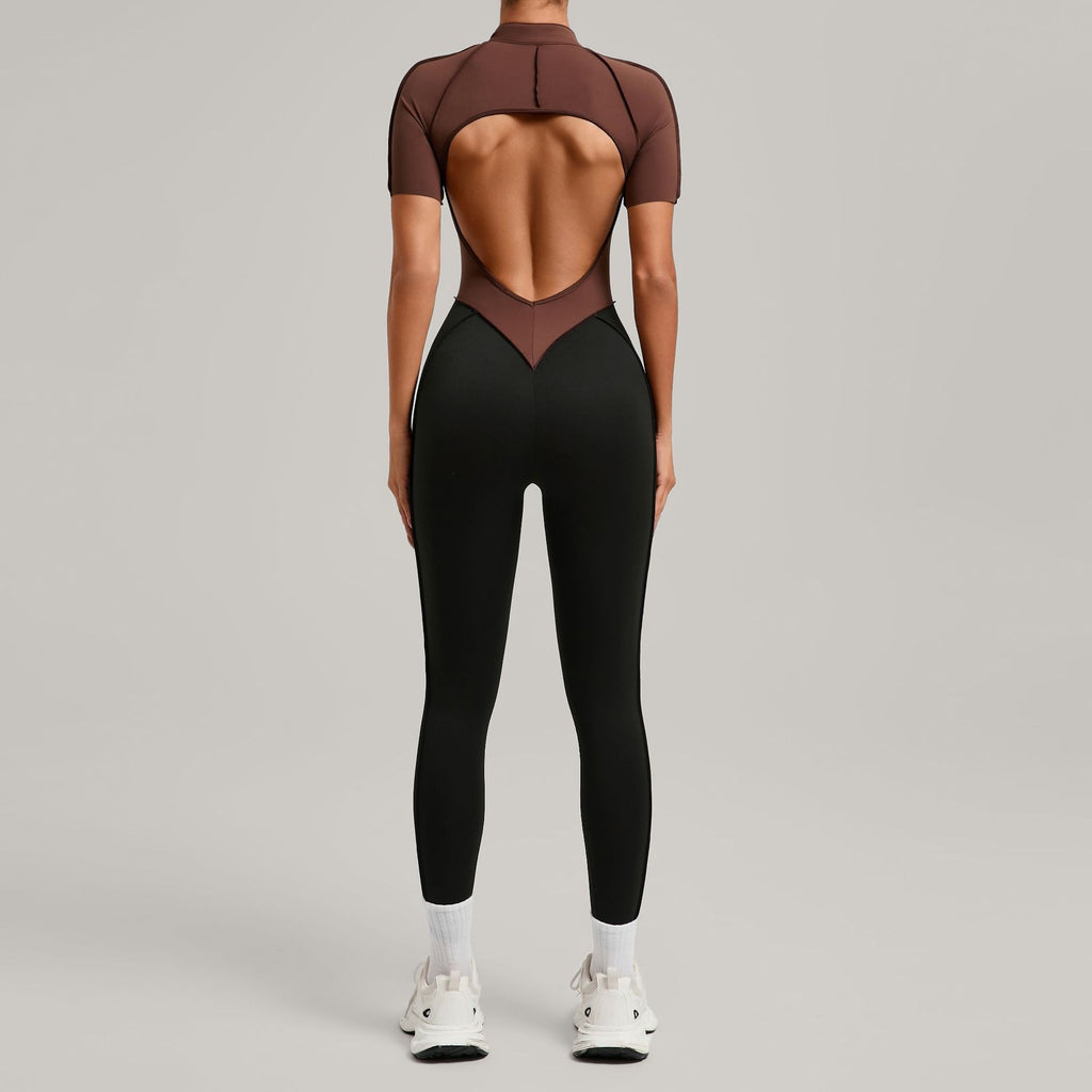 New High-Neck Backless Color Block Yoga Jumpsuit Running Fitness Wear