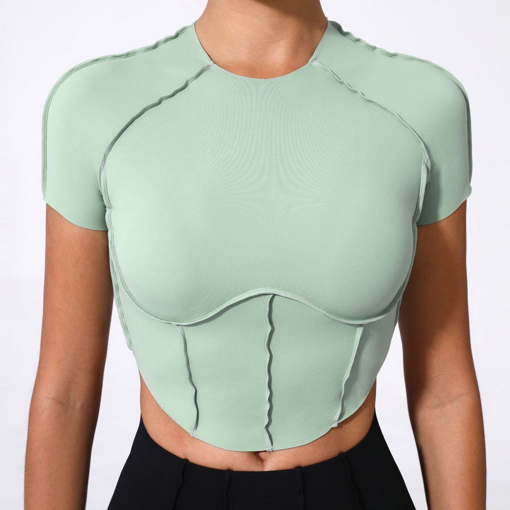 Bare-Feel Sculpted Yoga Tee｜No-Bra Tight Quick-Dry Fitness Top for Running & Training