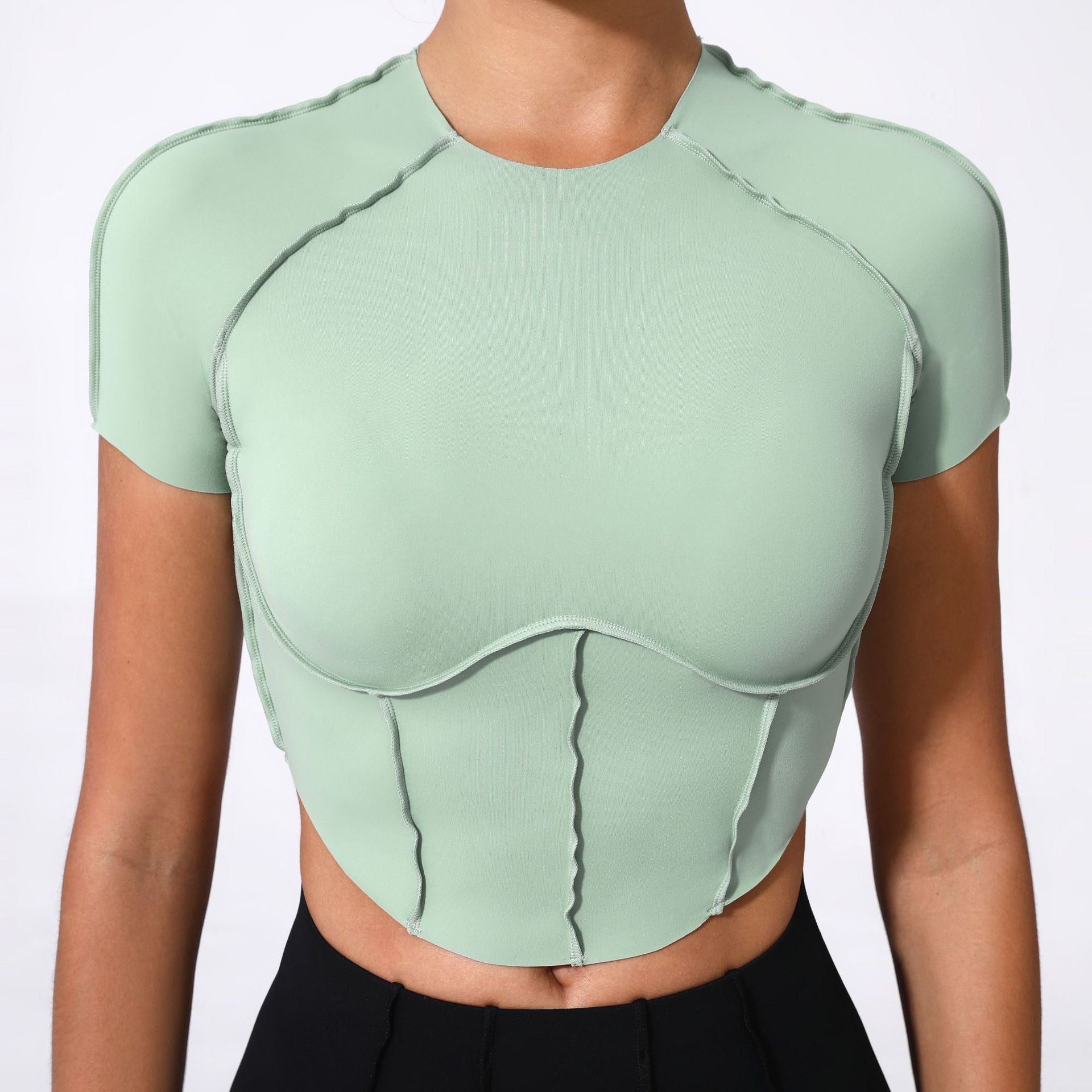 Bare-Feel Sculpted Yoga Tee｜No-Bra Tight Quick-Dry Fitness Top for Running & Training