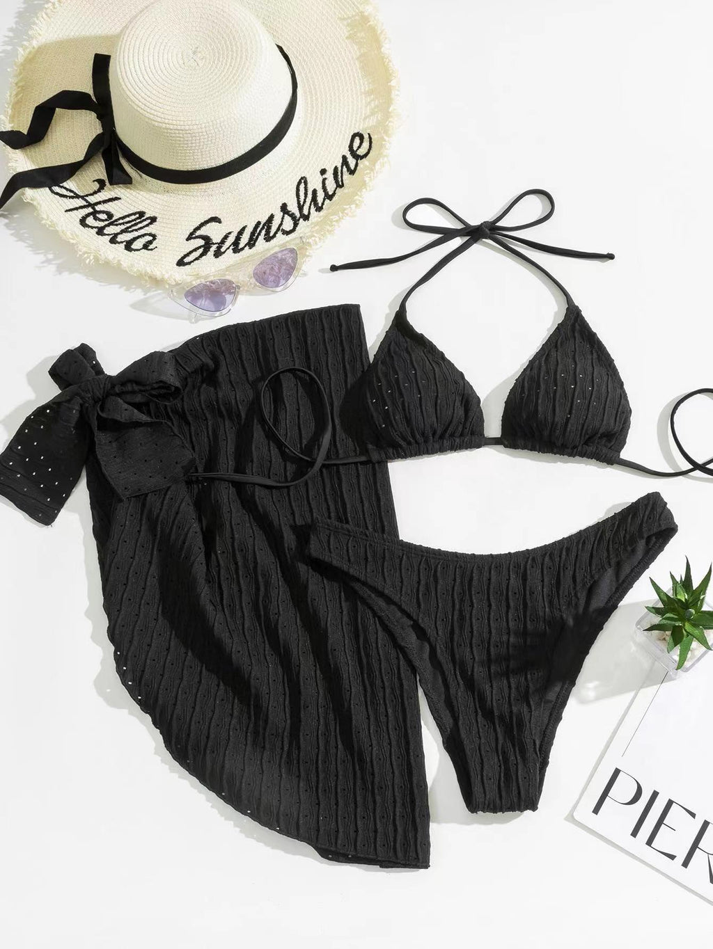 2026 Summer Sexy Backless Drawstring Bikini Set Three Piece Swimsuit Beachwear For Women