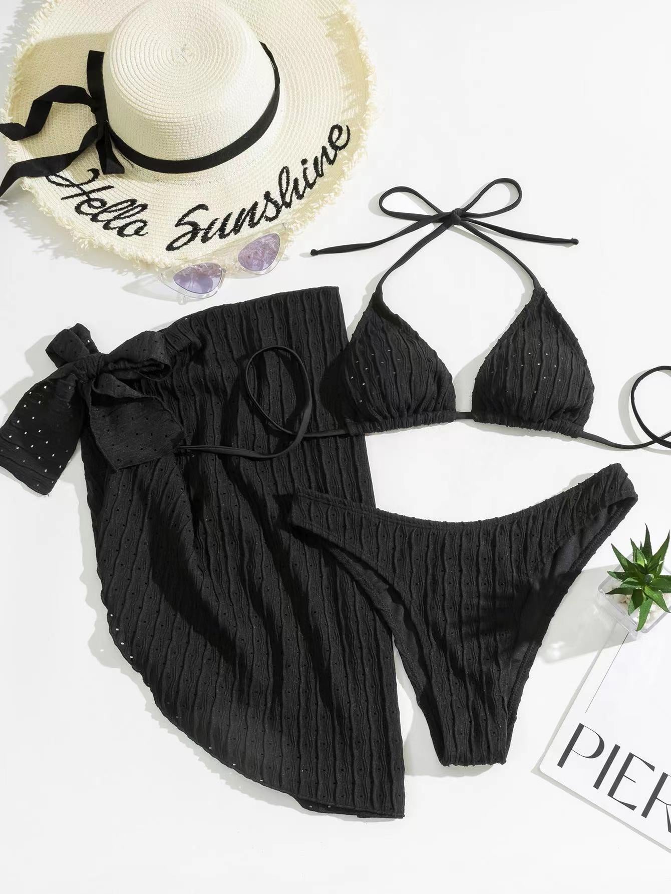 2026 Summer Sexy Backless Drawstring Bikini Set Three Piece Swimsuit Beachwear For Women