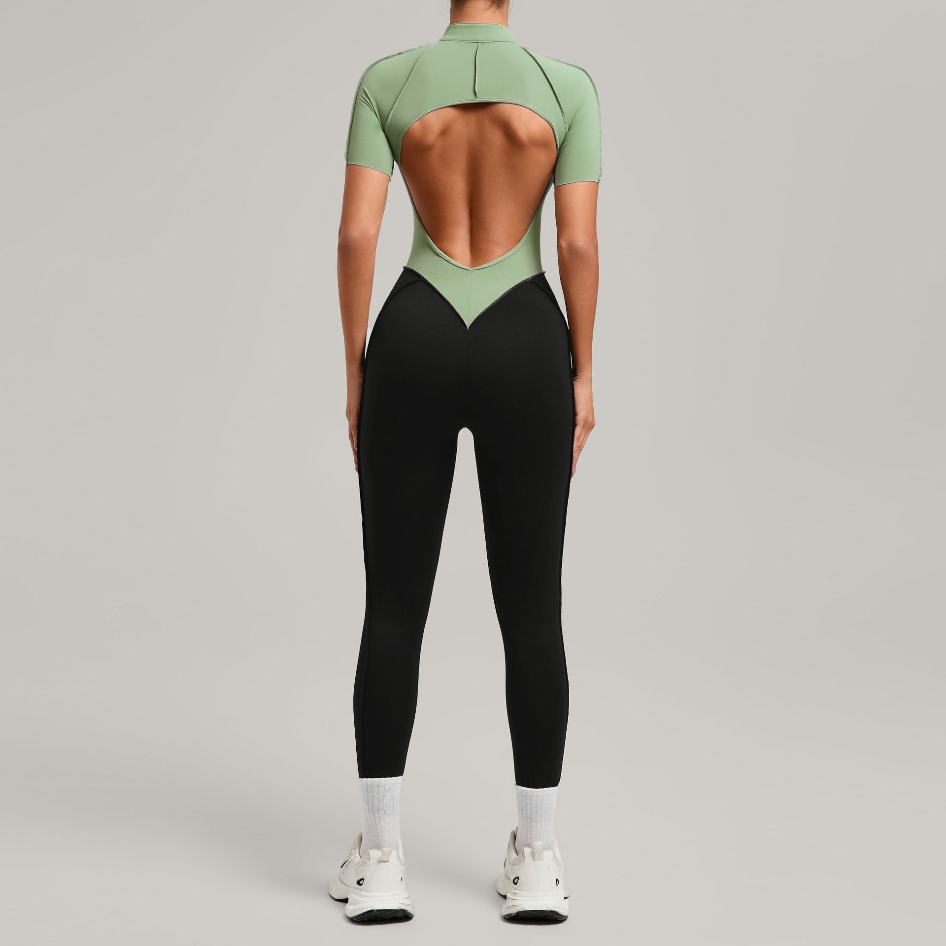 New High-Neck Backless Color Block Yoga Jumpsuit Running Fitness Wear