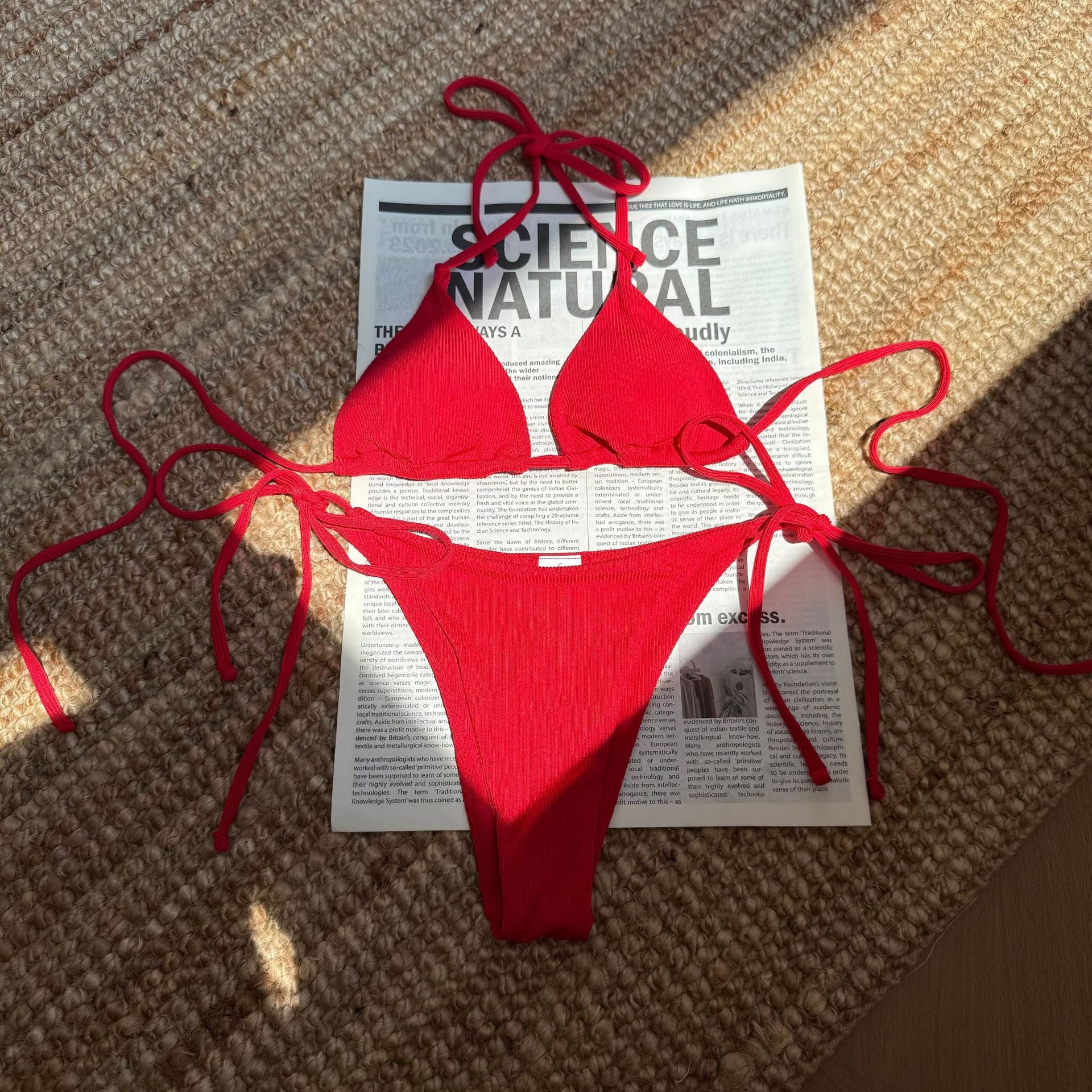 2026 Style Sexy Thong Ribbed Bikini Set Two Piece Split Swimsuit
