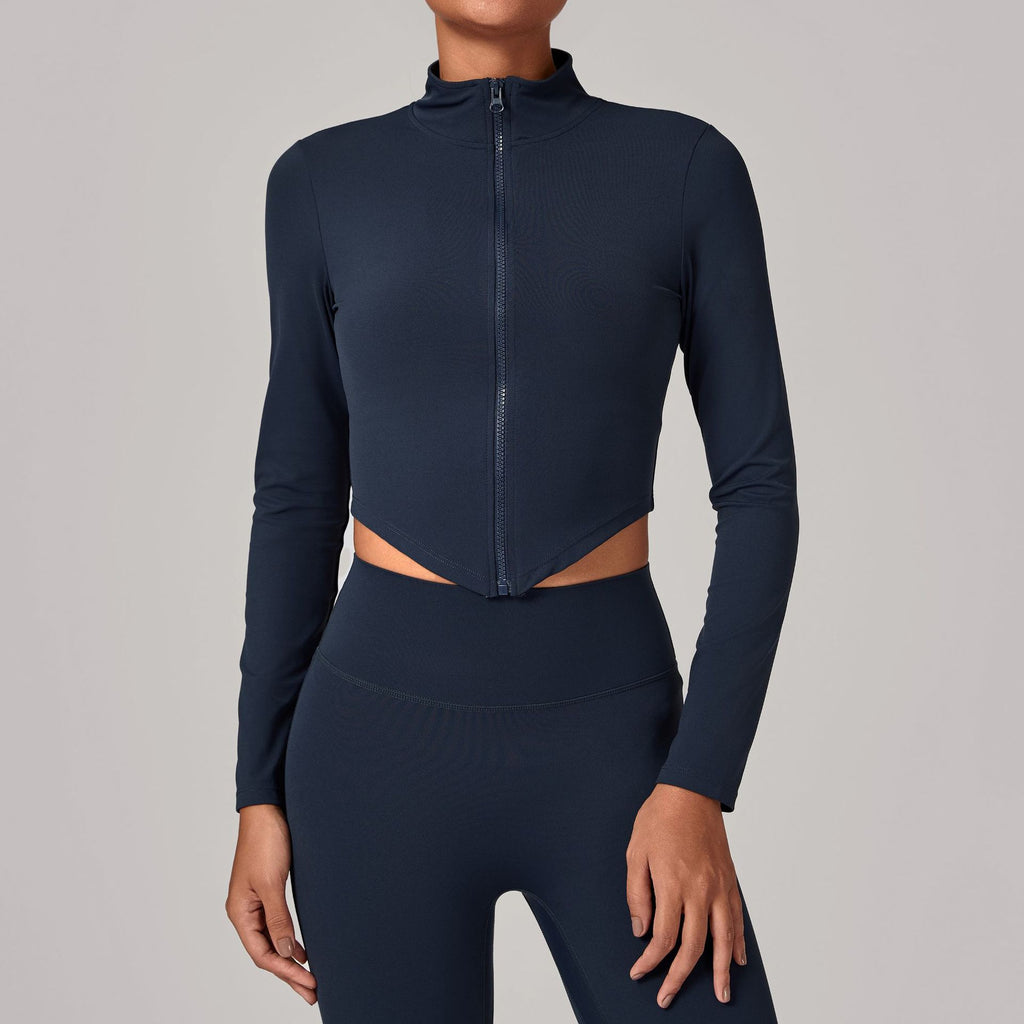 High Neck Zip Front Long Sleeve Yoga Jacket | Tight Fit Quick-Dry Activewear
