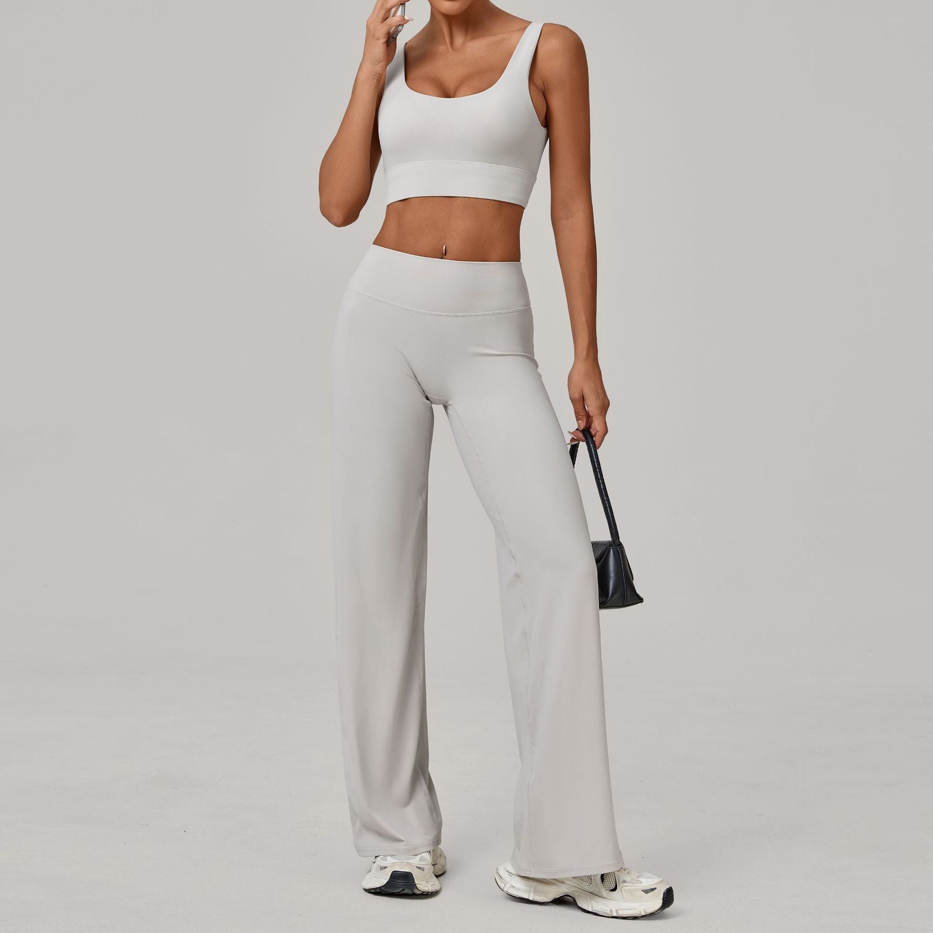 Double Strap Sports Bra & Straight-Leg Pants Yoga Set | Quick-Dry Winter Running Outfit