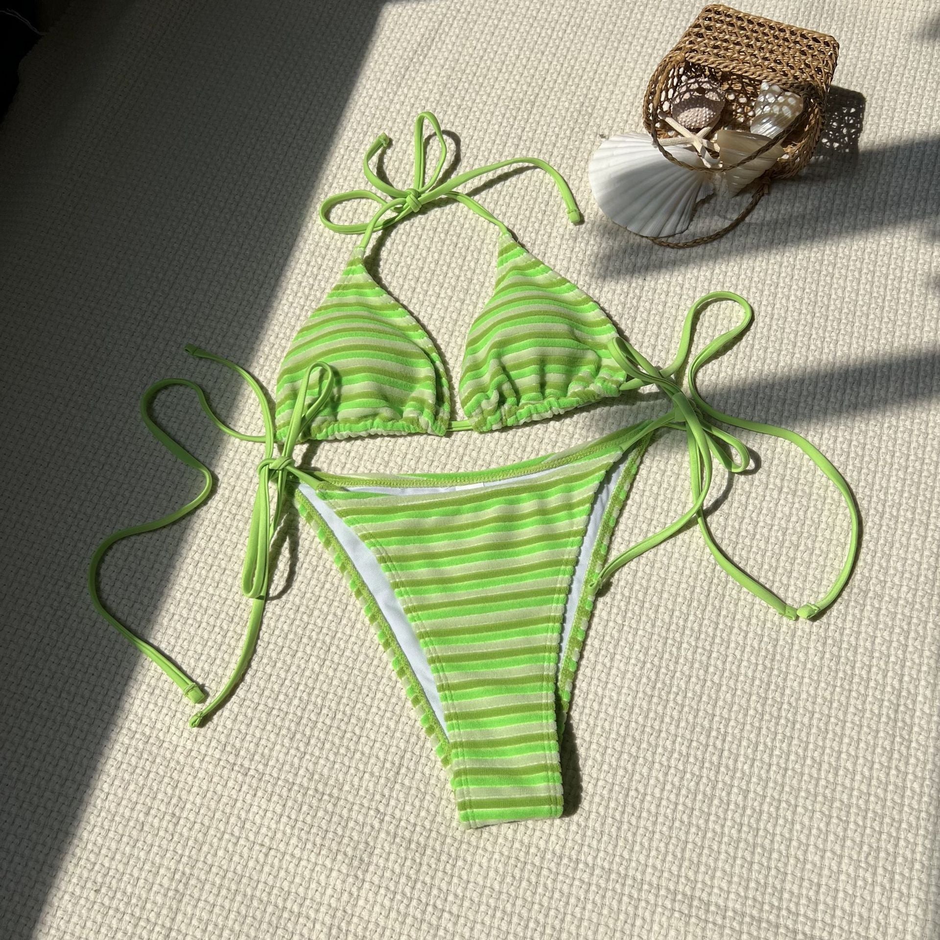 2026 Striped Terry Fabric Fresh Sexy Bikini | Two-Piece Swimwear