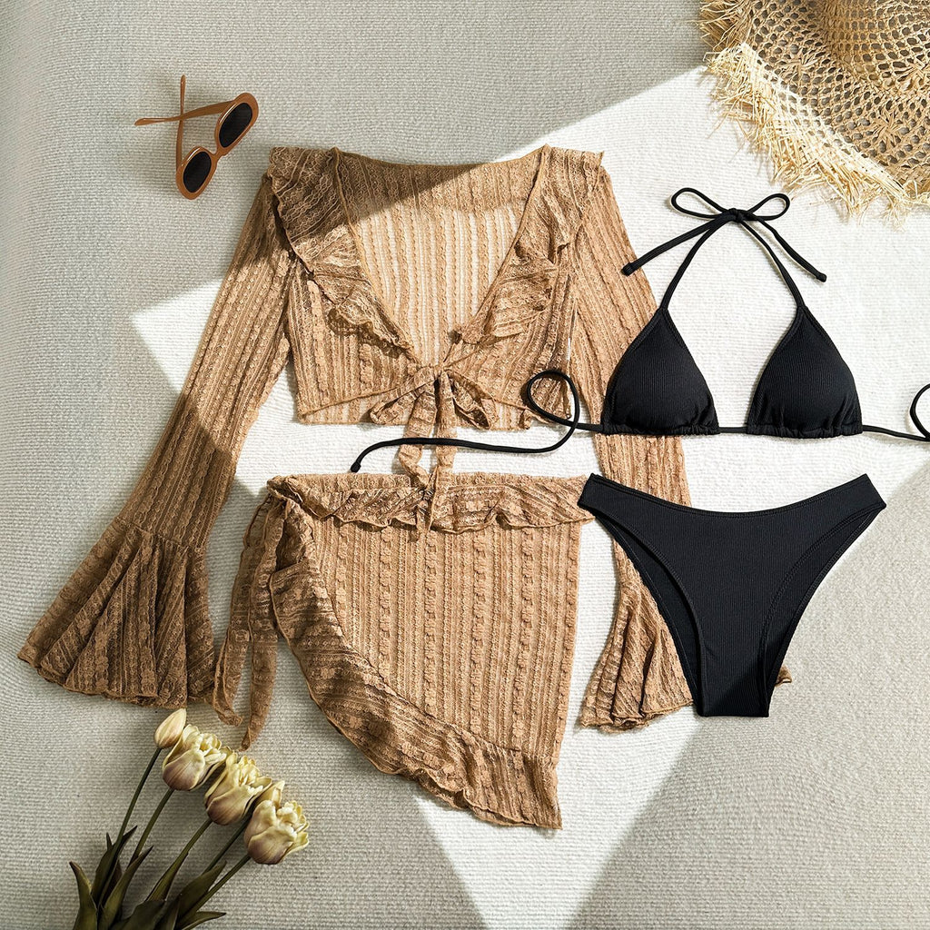 2026 Summer Sexy Nylon Shiny Metal Ring Bikini Set Backless Two Piece Swimsuit
