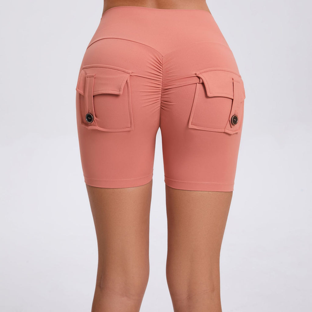 Scrunch Butt Cargo Yoga Shorts High-Waist Stretch Button Quick-Dry Running Shorts