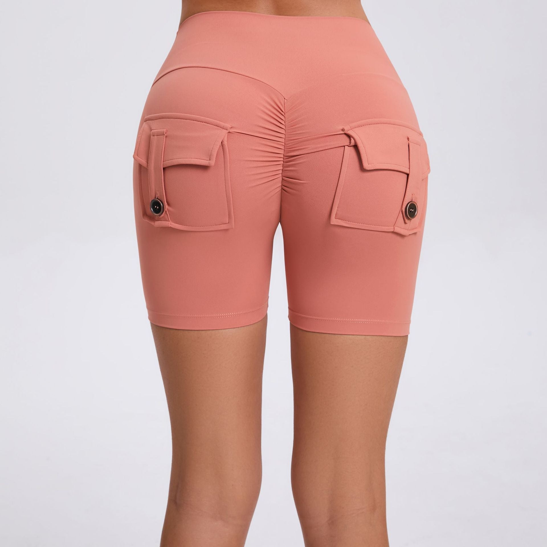 Scrunch Butt Cargo Yoga Shorts High-Waist Stretch Button Quick-Dry Running Shorts