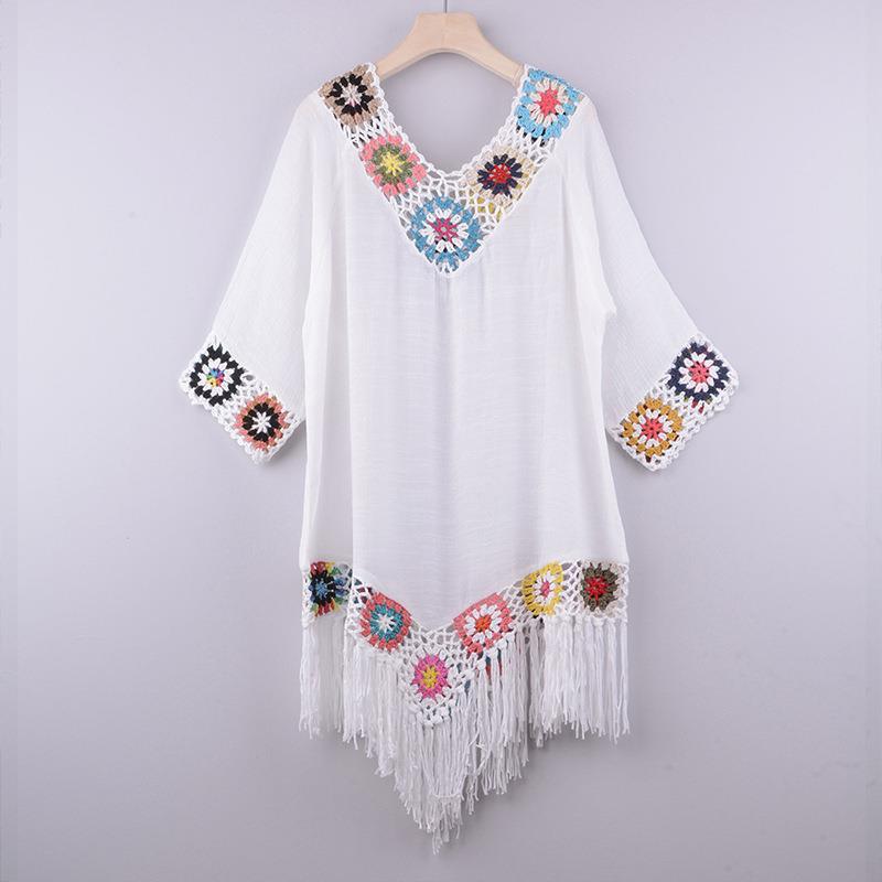 2026 New Women Handmade Crochet Floral Beach Dress Long Style Sunscreen Cover Up