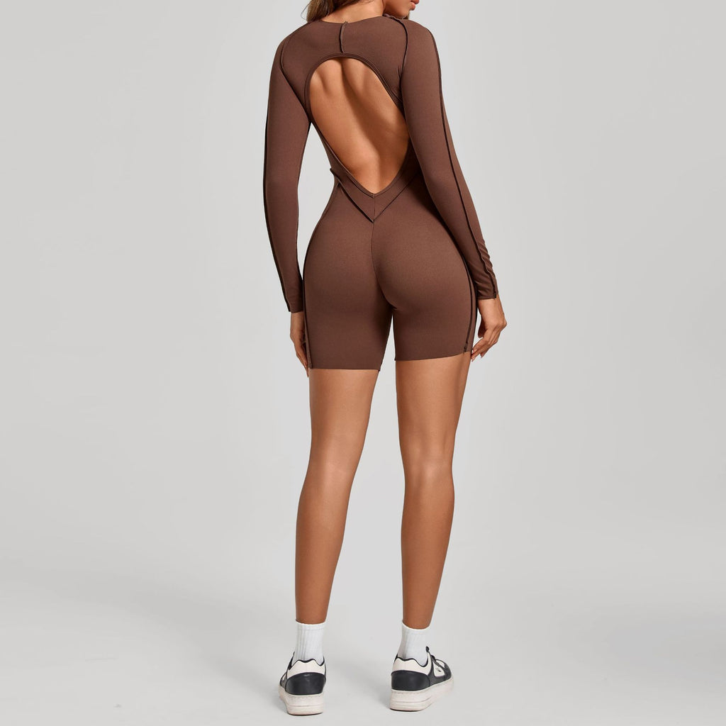3D Seam Long Sleeve Yoga Jumpsuit Backless Tight Fitness Bodysuit