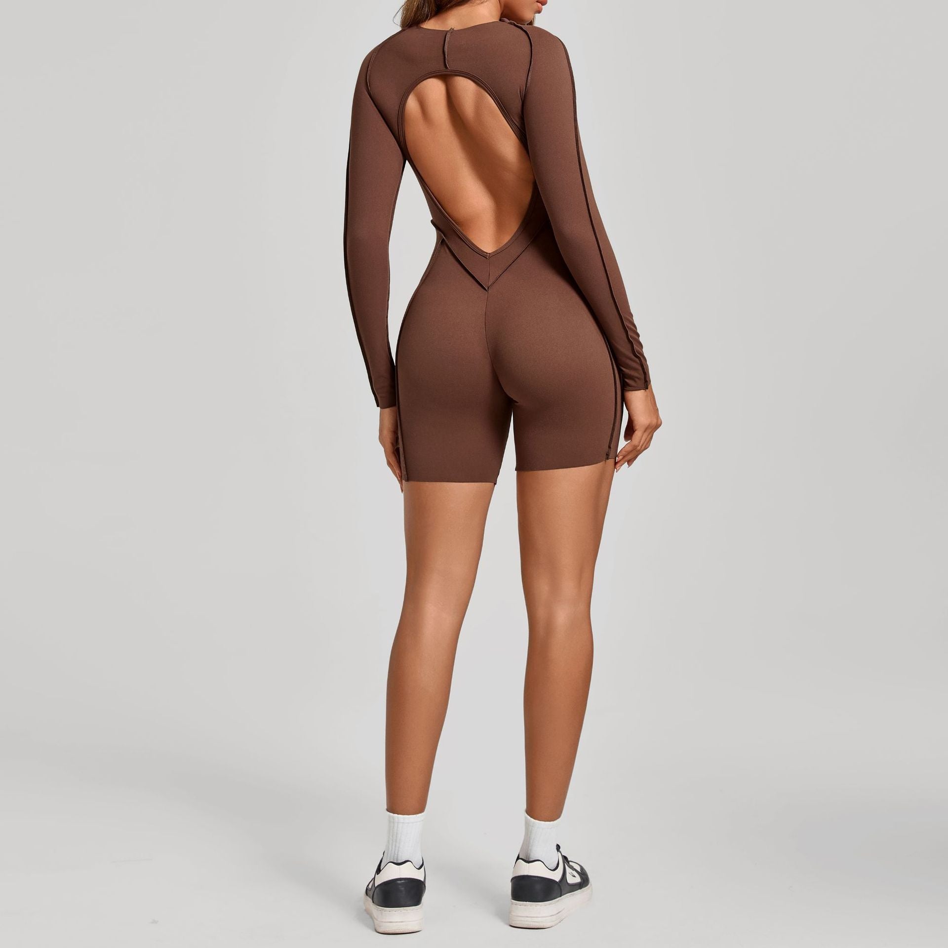 3D Seam Long Sleeve Yoga Jumpsuit Backless Tight Fitness Bodysuit