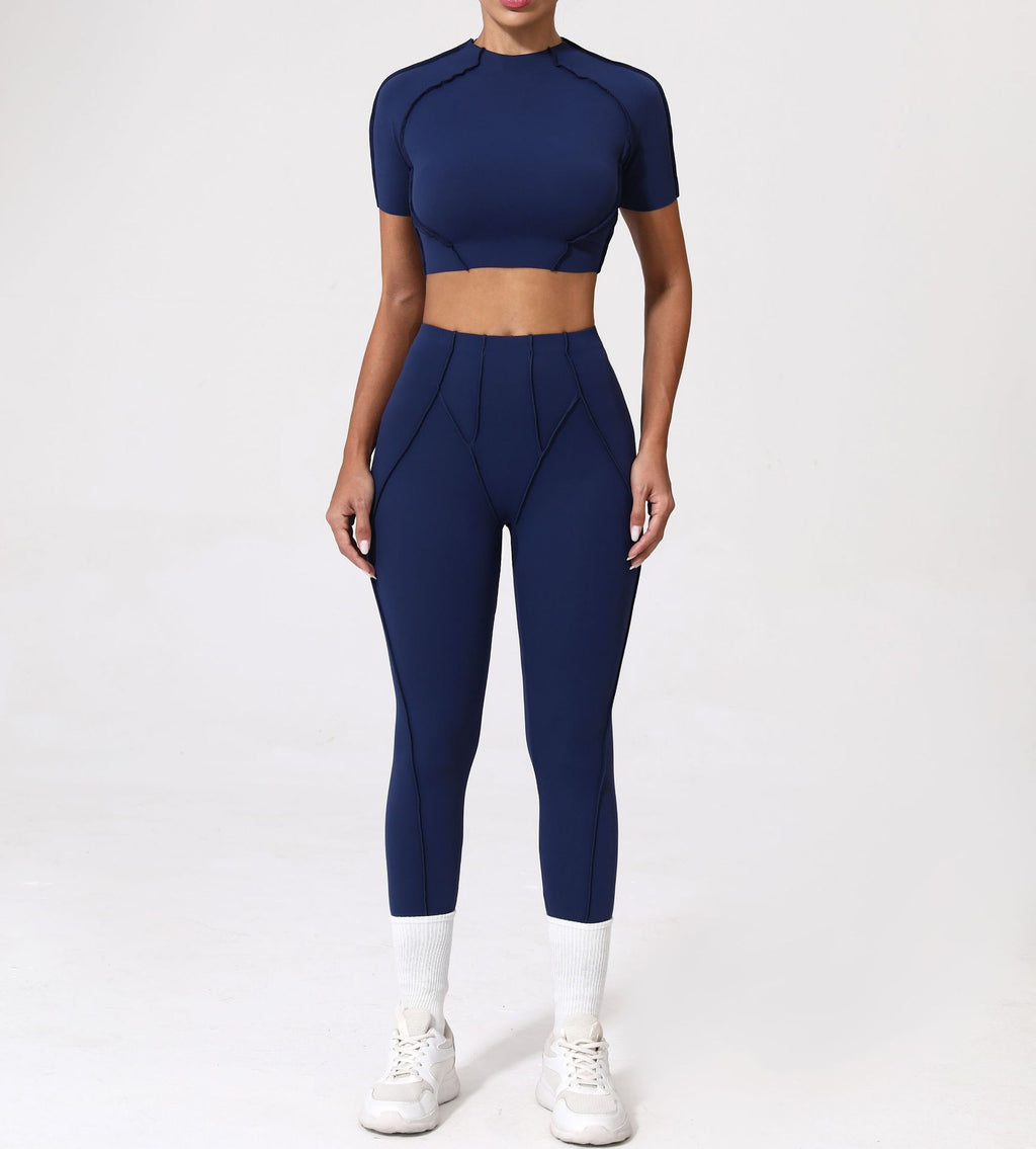 3D Patchwork Yoga Set | Quick-Dry Slim Fit Short Sleeve Running Set